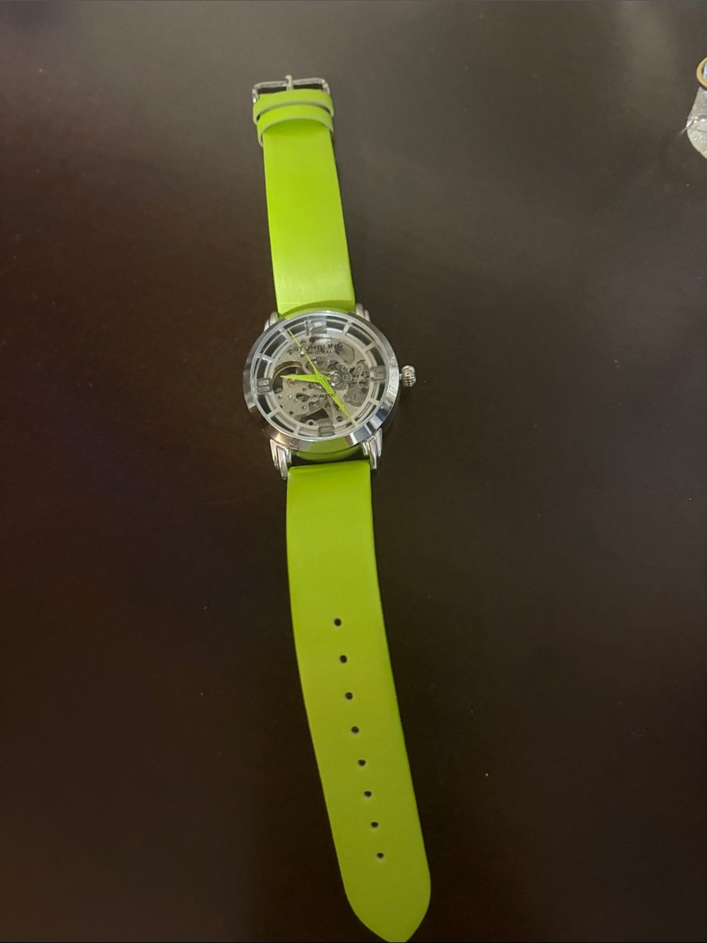 Stuhrling Original Lime Green Silicone Strap Skeleton Watch